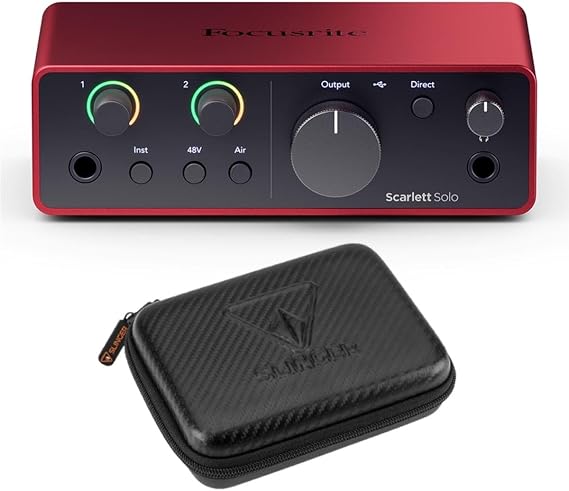Focusrite Scarlett Solo 4th Generation USB Audio Interface for PC + Slinger HD-1 Case Bundle, Pro Sound, Ultimate Protection