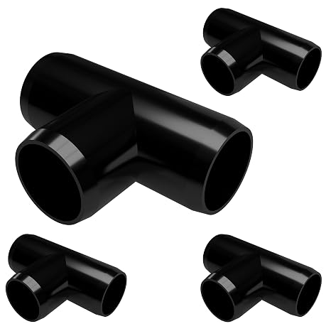 FORMUFIT 1-1/4" Tee Furniture Grade PVC Fitting in Black, Made in USA, UV-Resistant, Impact-Proof, 1.660 Actual Socket Diameter (Pack of 4) - F114TEE-BK-4