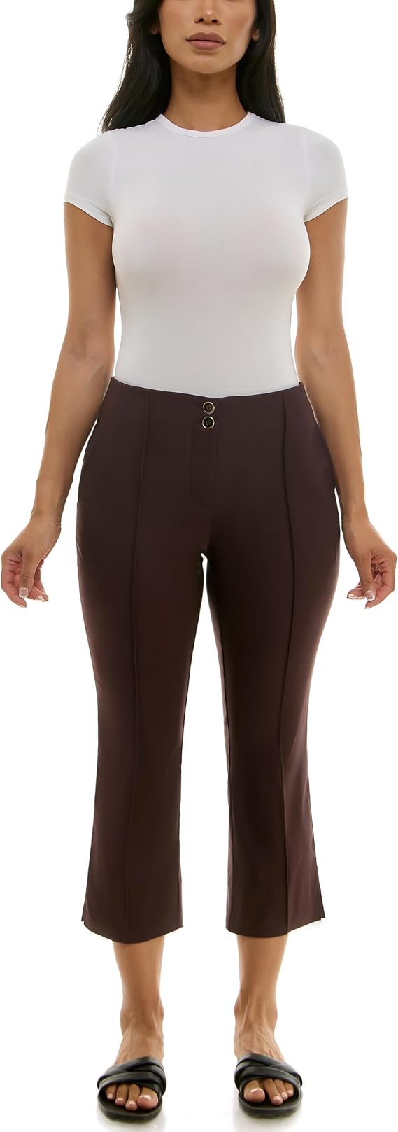 Nanette Nanette Lepore Women's Double Button Front Boot Cut Capri with Front Seam and Functional Pocket