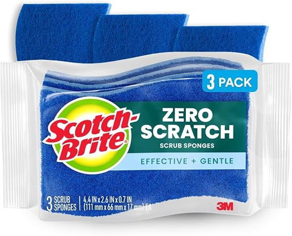 Non-Scratch Multi-Purpose Scrub Sponge, 4 2/5 x 2 3/5", Blue, 3/Pack
