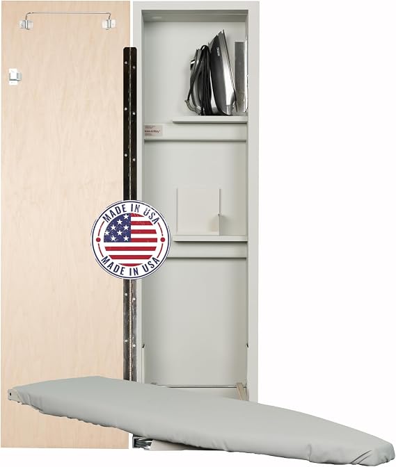 Iron-A-Way Built-In Ironing Center with 42 Inch Swiveling Ironing Board, Hot Iron Storage and Flat Maple Veneer Door-ANE42WDU