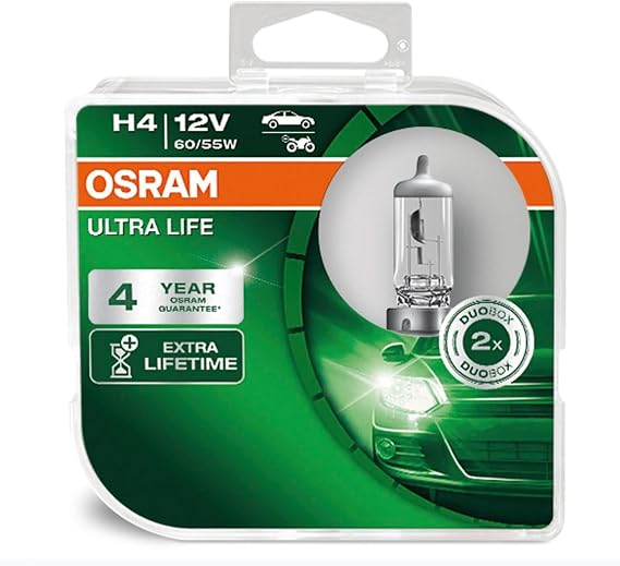 Osram H4 Ultra Life Halogen Bulb 2 pack (12v 60/55w) 4 Years Warranty/Long Life Use