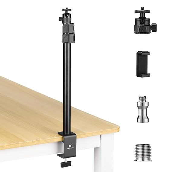 K&F CONCEPT TD01 Tabletop Light Stand for Photography, 16.1 - 37.4 inches 41 - 95 cm, Telescopic Type | Desk mount, for fixing webcam/camera, fixed to desk, perfect for shooting and distribution