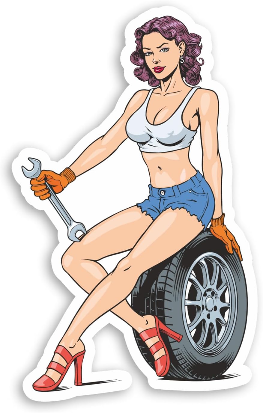 2 x 10cm Garage Girl Vinyl Stickers - Mechanic Pin Up Sexy Sticker #70874