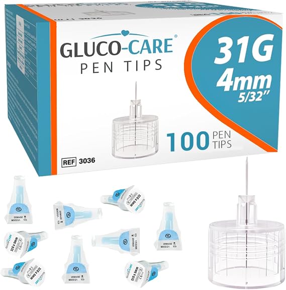 GLUCO-CARE Pen Tips 31G x 4mm, Comfort Design, Thin-Wall Technology, 100/bx