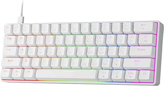 NEWMEN GM611 Gaming Keyboard,60% Percent Mechanical Keyboard Red Switches | 61 Keys,LED Backlit,Anti-Ghosting,White Keycaps ,Wired Gaming Keyboard,Qwerty,PC, Windows, Gamer, Office, Typist Red Switches