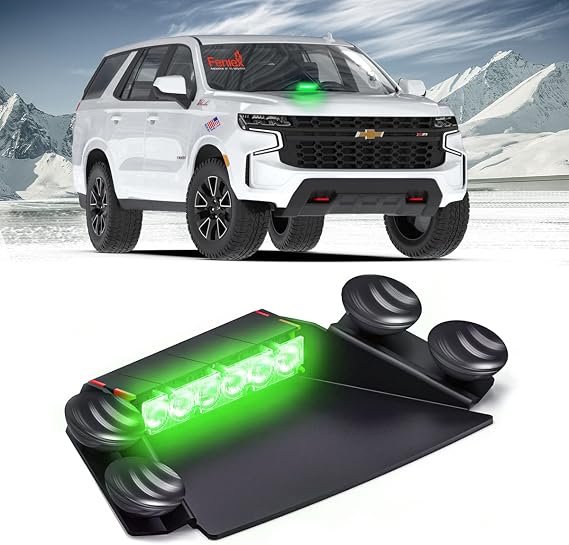 Feniex Fusion 1X Dash Light | Green | Suction + Permanent Mounts, Cig Plug, 2-Modes | 6 LEDs, Super Bright 3 Watt LEDs, SAE Class 1