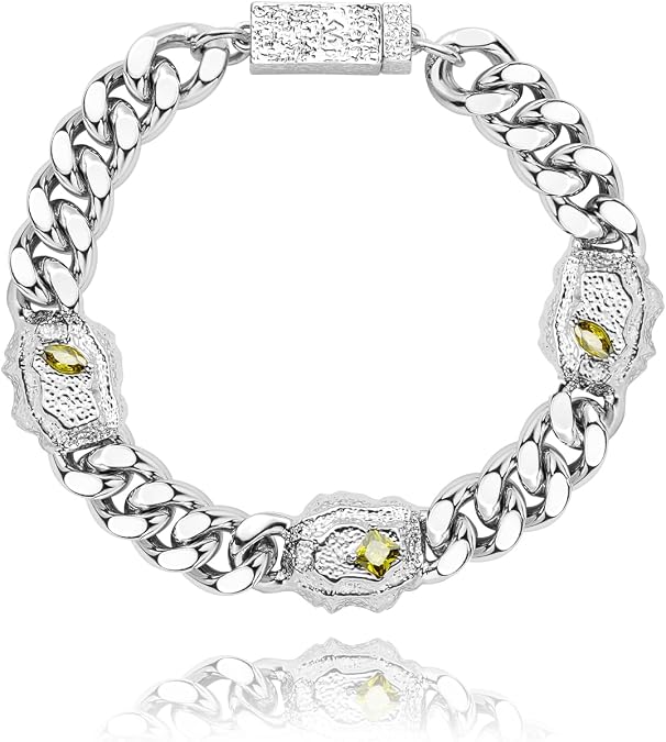 Gold Plated Cuban Link Bracelet for Women, Silver Stainless Steel Diamond Cuban Bracelet Chain Wrist Bracelets Bling Hip Hop Jewelry Gift for Men Women