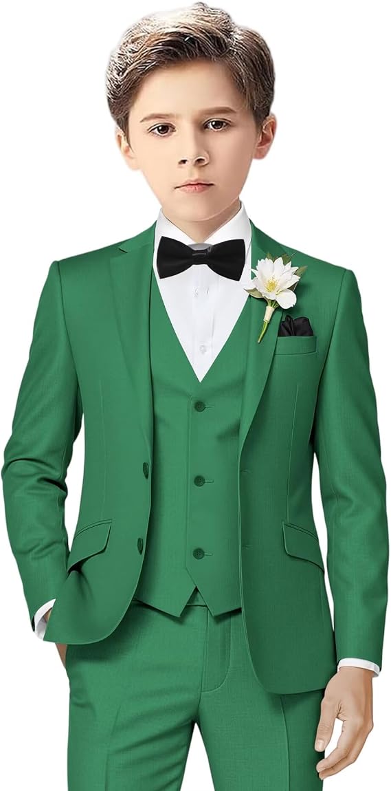 Boys 4 Piece Tuxedo Suit Vest Pants Bow Tie Set Formal Dress Clothes, 2-18Y