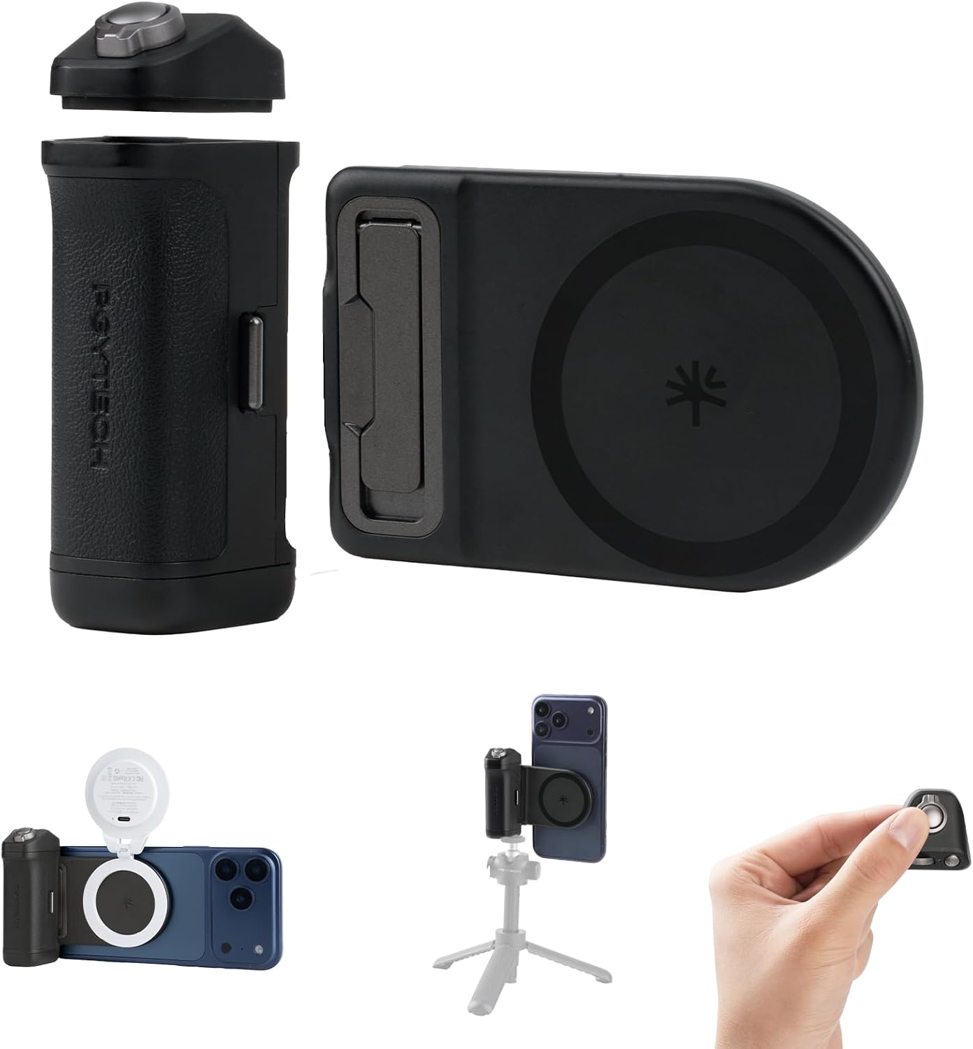 PGYTECH MagCam Telefon Kamera Tutacağı, Uygulamalı Dahili 3000 mAh Powerbank / Çıkarılabilir Bluetooth Uzaktan Kumanda/Telefon Standı, MagSafe Kablosuz Şarjlı 3'ü 1 Arada Manyetik Kameralı Telefon