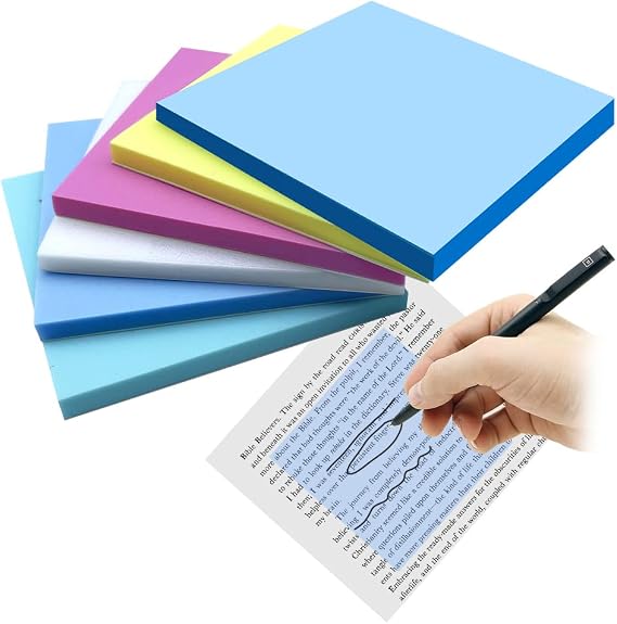 Transparent Sticky Notes Set, 5 Colors Sticky Tabs, 75x75mm