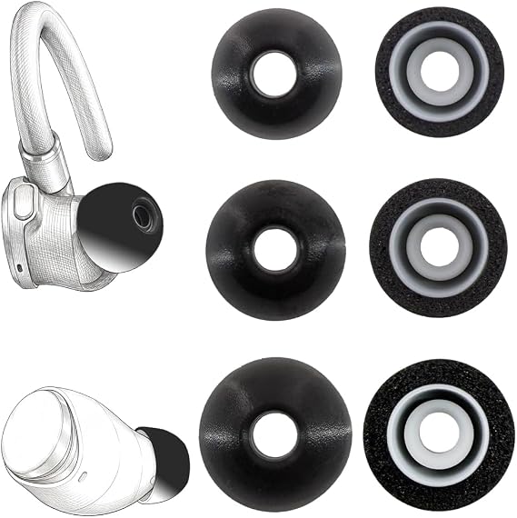 Replacement 2 Layers Memory Foam Eartips for Soundcore & Devialet | Compatible with Soundcore Sport X20 / X10 / Space A40 / Devialet Gemini II Earbuds Earpad Ear Tips, Black, Upgrade