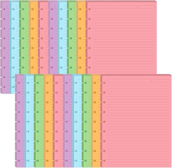 4枚パック 9枚組 ディスク綴じ 5 カラフルラインペーパー パンチ済み ハッピー プランナー インサート 400枚/800ページ クラシックサイズ ライン ルーズリーフ用紙 1色あたり 80シート 7インチ x 9.25インチ