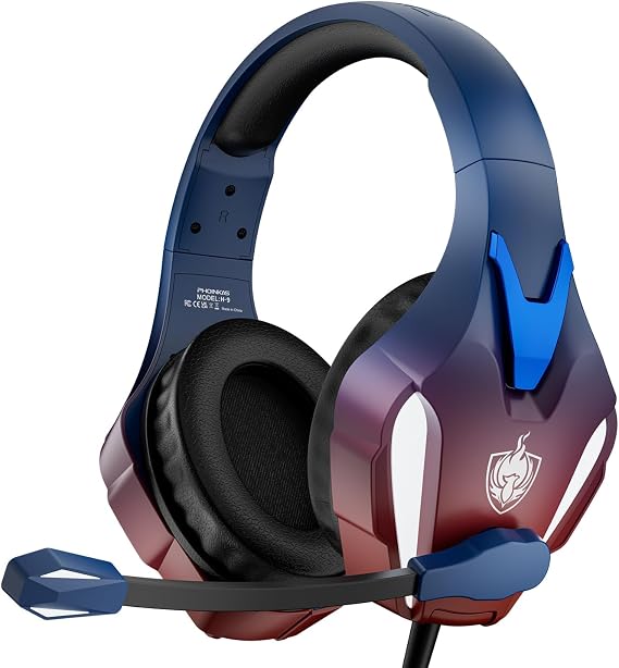 PHOINIKAS PS4 Gaming Headset for PC, PS5, Xbox Headset with 7.1 Stereo Sound, Over Ear Gaming Headphones for Switch, Mobile PS4 with Noise Cancelling Mic, LED Light (Dazzle Blue)