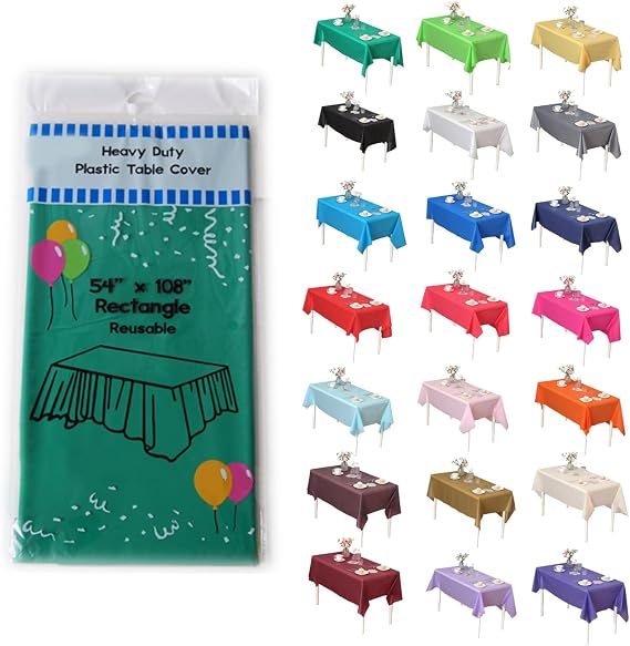 Evershine (4-Pack Heavy Duty Plastic Table Covers Tablecloth (Reusable) (Rectangle 54" x 108", Emerald Green)