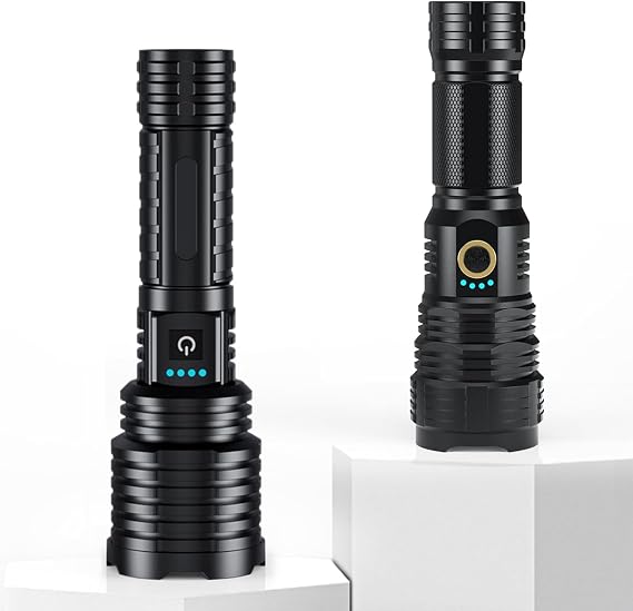 High Lumens Rechargeable Flashlight, Super Bright Flashlight with 10 Modes, Waterproof Handheld Flashlights with Pouch, 5000mAh Battery, Spotlight and Floodlight Function