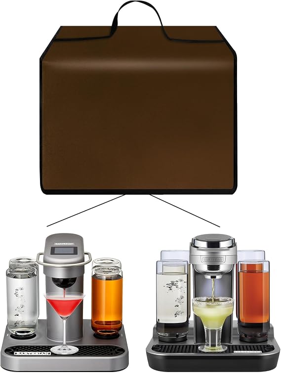 Carrying Cover Case Compatible with Bartesian Cocktail Machine 55306/ 55300 Heavy Duty Waterproof Dust Nylon Cover Easy to Clean Brown17.5"Dx13.8"Wx12.2"H