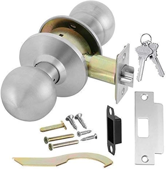 Lawrence Door Knob Cylindrical Lock Storeroom Function Key unlocks Exterior Satin Stainless Steel Finish LH5307OB -US32D UL Certified ANSI/BHMA Grade 2 Commercial Knob Heavy Duty Use Embassy Series