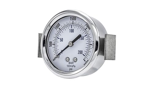 PIC Gauges 103D-254P U-Clamp Panel Mount Dry Pressure Gauge w/ Chrome Plated Steel Case, Brass Internals, Chrome Bezel, Plastic Lens, 2.5" Dial, 0/3000 psi Range, 1/4" Male NPT