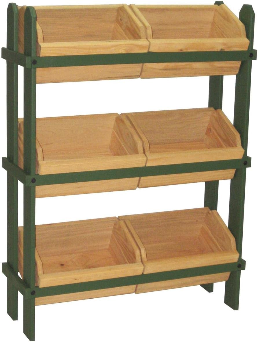 Displays2go Tiered Wooden Display, Floor Standing, 6 Removable Bins – Green PN6CDSGRN