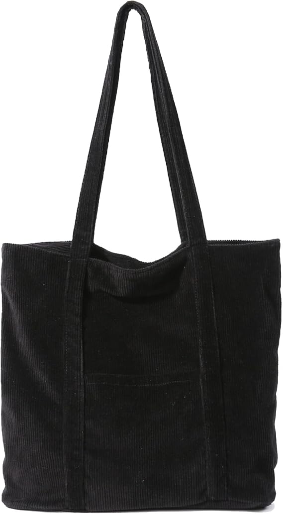 YINUO Womens Corduroy Tote Bag, Casual Handbags Big Capacity Shoulder Shopping Bag with 2 Pockets