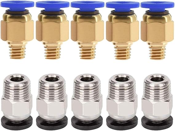 5PCS PC4-M6 Pneumatic Fitting Push to Connect + 5PCS PC4-M10 Straight Quick in Fitting Connectors for 3D Printer
