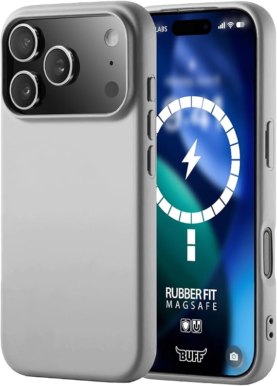 BUFF LABS iPhone 17 Pro Max ile Uyumlu Rubber Fit Silikon Kılıf, Yumuşak, Kablosuz Şarj, Tam Koruma (Gri)
