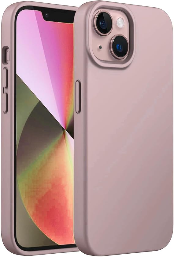 Merwish Apple iPhone 14 Plus Uyumlu Özel İpeksi Dokunuş Hissi Veren İçi Yumuşak Kadife Lansman Silikon Kılıf Kapak (Kum Pembe)