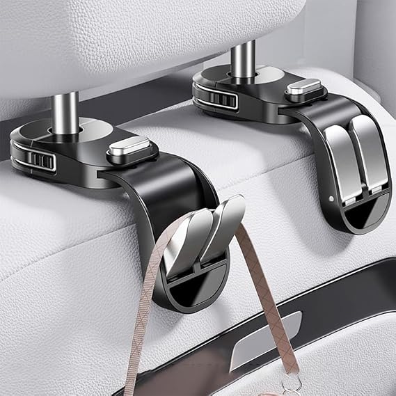 New Car Seat Back Hook, Multifunctional Invisible Car Accessories, Rear Seat Headrest Creative Small Hooks, Vehicle Interior Organizer (4, Black)