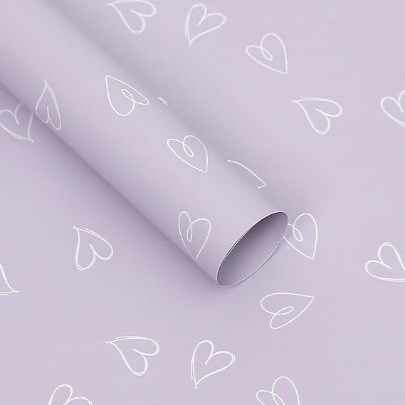 MLSG 20 Sheet Solid Color Heart Wrapping Paper - Waterproof Floral Bouquet Wrapping Paper, Florist Supplies Packaging Paper for Wedding Birthday Gift Wrap Paper (Grey Purple)