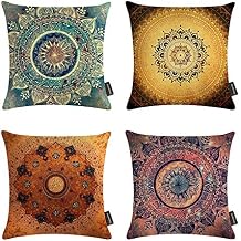 Boho Decorative Set of 4 Throw Pillow Covers Cushion Cover Throw Floral Printed Pillow Case 18 X 18 Inch Pillowcase