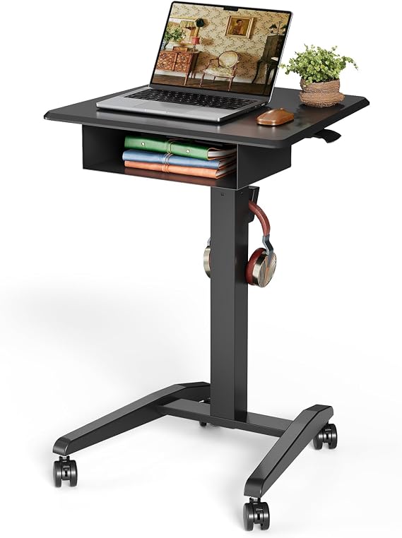 JOY worker Rolling Laptop Desk with Drawer, 23.6" Small Black Mobile Desk