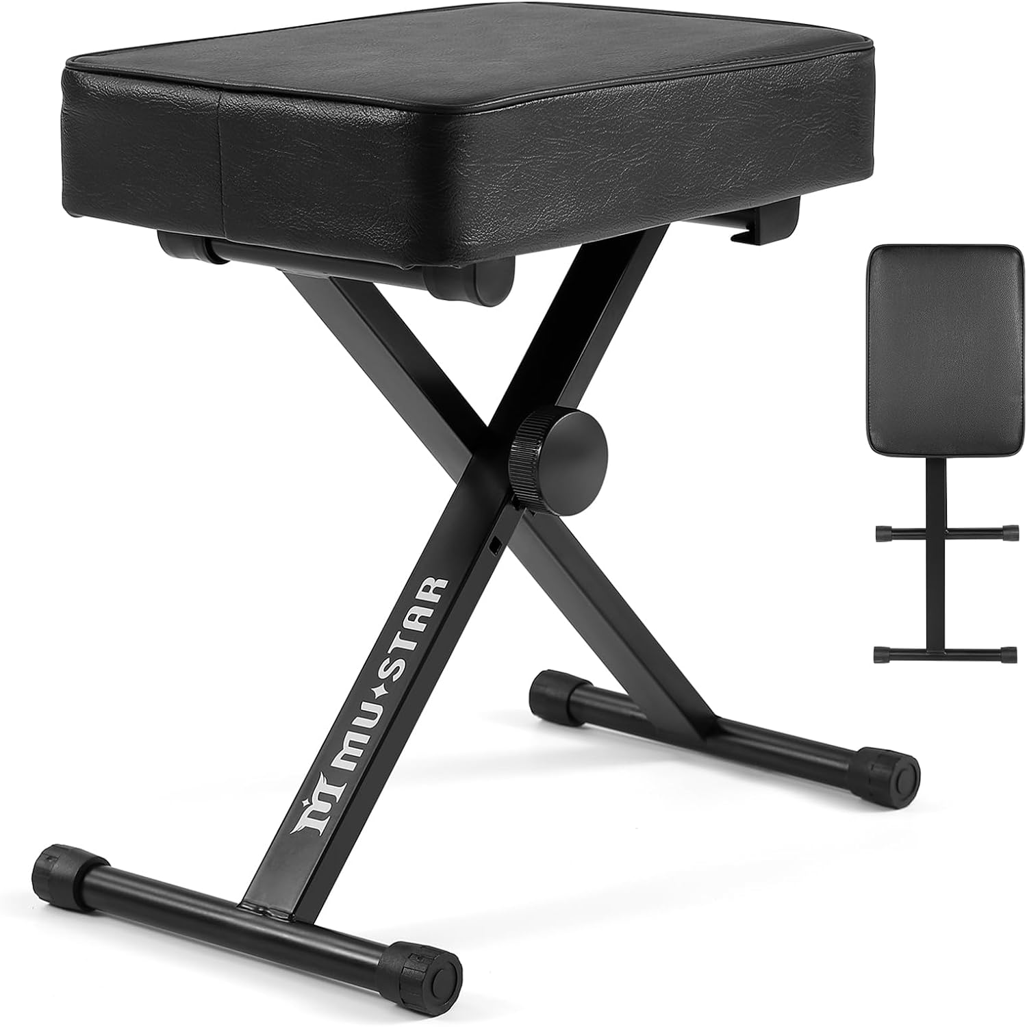 MUSTAR Piano Stool, X-Style Adjustable Height Piano Bench, 8.7cm Padded Folding Piano Keyboard Bench, Portable Piano Stool, Black