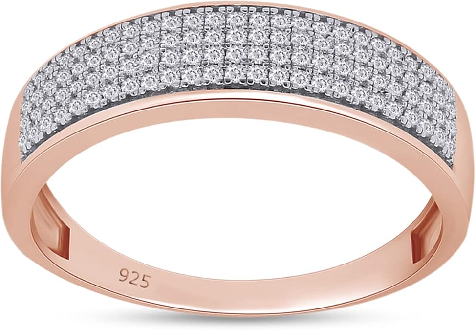 Men's Wedding Band Ring with Round Lab Created Moissanite or Lab Grown Diamond Anniversary Ring in 14K Gold Plated 925 Sterling Silver Jewelry for Him