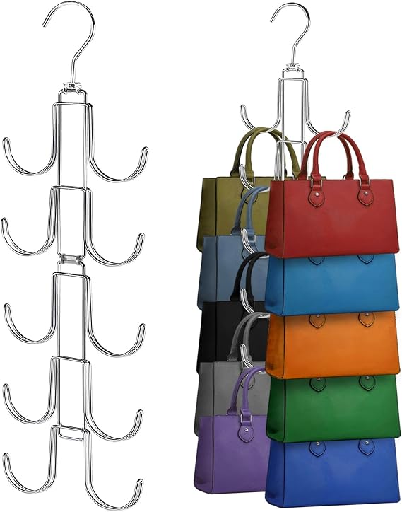 2 Pack Purse Hanger for Closet: Collapsible Metal Purse Organizer