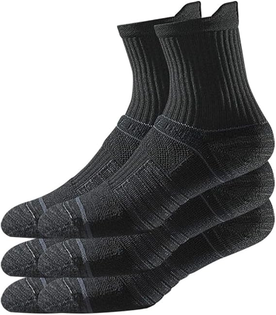 Basic Crew Socks 3-Pack for Men & Women Quad-Ply Arch Support, Cushioned Compression Fit, Moisture-Wicking Odor Resistant