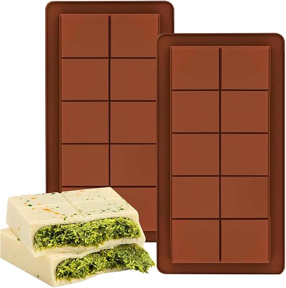 2 Pcs Deep Chocolate Bar Moulds, 10 Cavity Reusable Deep Silicone Chocolate Bar Sweet Moulds, Deep Silicone Candy Bar Molds for Stuffed Bar