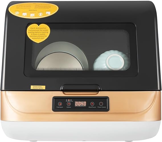 Countertop Dishwasher, Portable Dishwasher with 7.8L Built-In Water Tank Washing-Up Machine with 3 Programs 360 Spray Arm, Air-Dry Function and Fruit Cleaning for Apartments Dorms RV