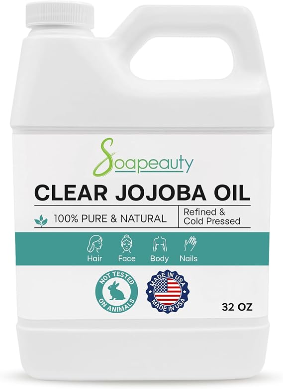Soapeauty Clear Jojoba Oil | 100% Pure & Natural | Refined, Cold Pressed, Hexane Free | Moisturizing Oil for Skin, Face, Hair & Nails | 32 fl oz