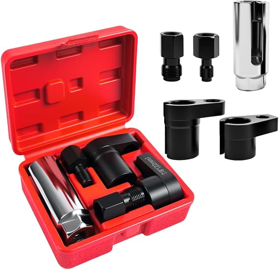 Lambda Sensor Key Nuts Set Lamda Sensor Tool and Thread Repair Set 1/2 Inch 3/8 Inch Drive 7/8 Inch 22 mm Lambda Sensor Nut Socket Spanner M12 M18 Thread Cutter for Car Repair