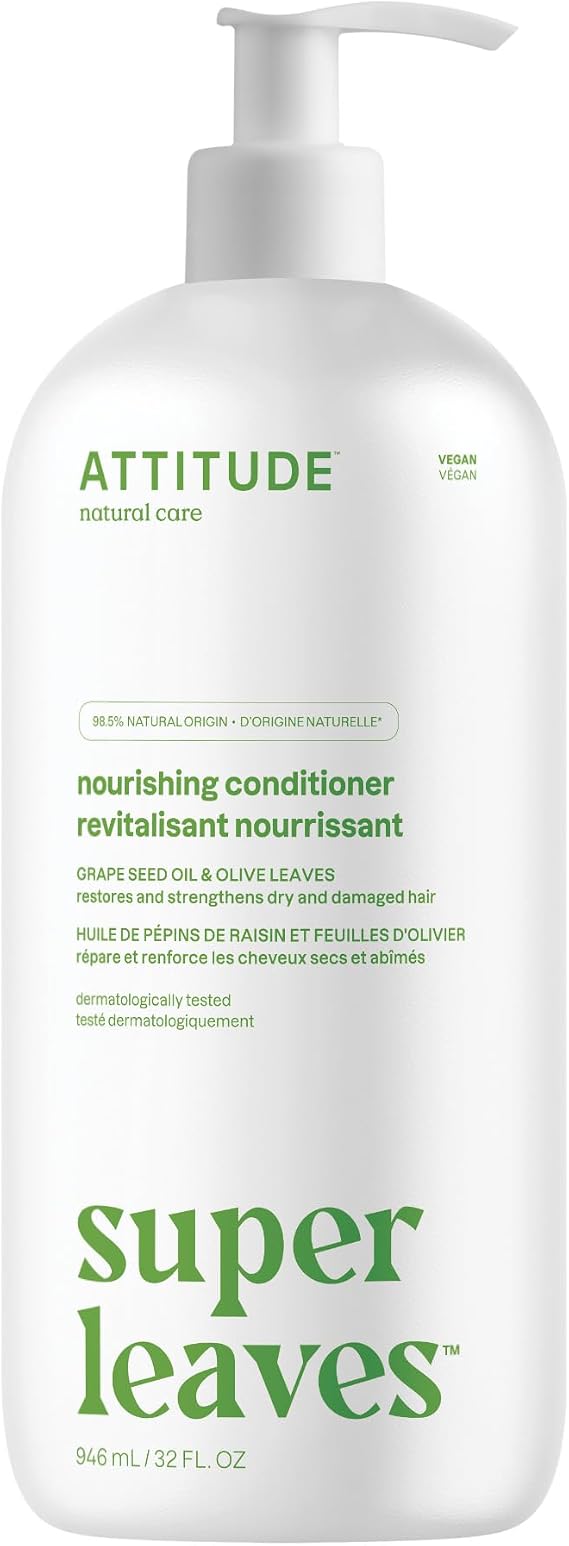 ATTITUDE Nourishing Hair Conditioner, For Dry and Damaged Hair, Naturally Derived Ingredients, Vegan Detangler, Dermatologically Tested, Grapeseed Oil and Olive Leaves, 946 mL