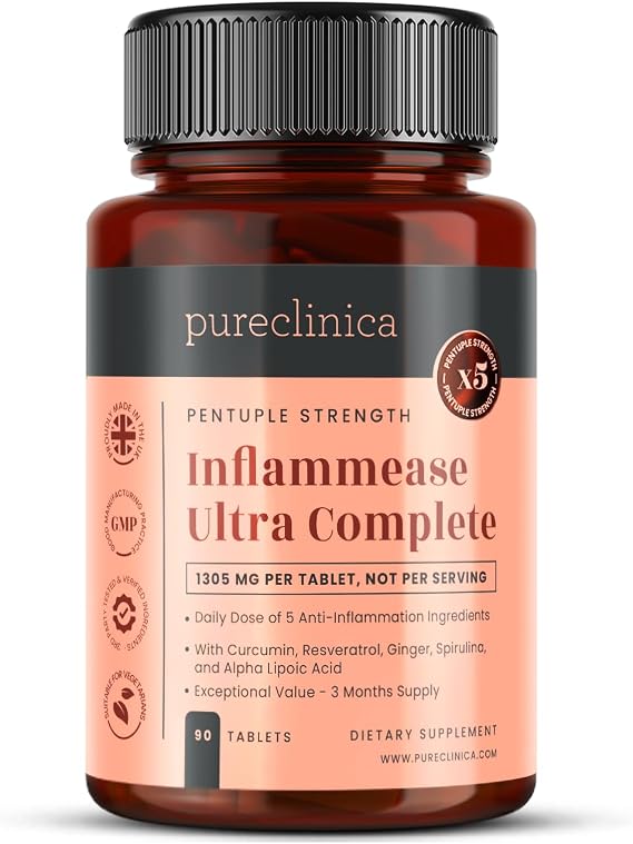 INFLAMMEASE Ultra Complete 1305mg 90 Tablets (Turmeric Extract, Curcumin, Spirulina, Alpha Lipoic Acid, Resveratrol & Ginger Extract) 3 Month Supply