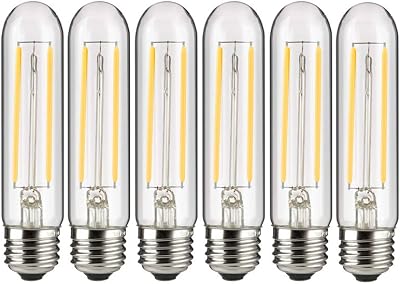 Sunlite 41149 LED Filament T10 Tubular Light Bulb, 6 Watts 40W Equivalent, 460 Lumens, Medium E26 Base, Dimmable, 128 mm, 85 CRI, ETL Listed, 2200K Amber, 6 Pack