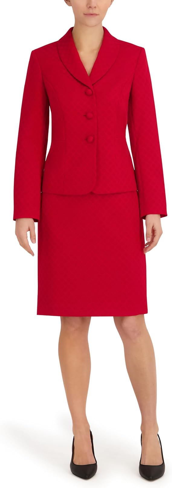 Le Suit Women's Jacquard Three Button Shawl Collar Jacket & Skirt, 2pc Set