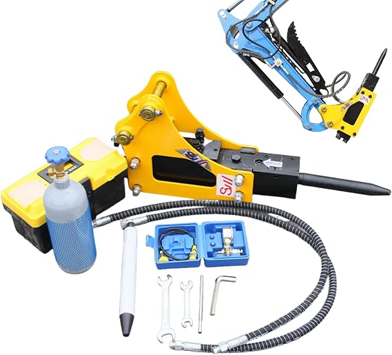 Mini Excavator Attachments Hydraulic Hammer Breaker Kit High-Performance Demolition Tool with 2 Chisels, Toolbox, Nitrogen Kit & Hydraulic Hoses for Concrete, Rock, Frozen Ground