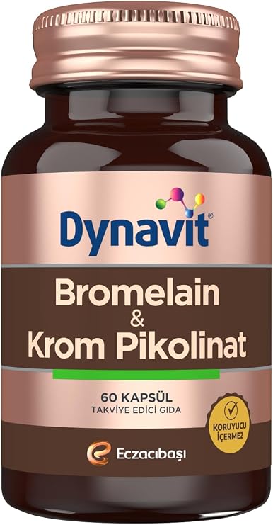Dynavit Bromelain (Ananas Ekstresi)&Krom Pikolinat 60 Bitkisel Kapsül - Ödem Atımı&Diyetisyen Önerisi - 500 mg (1200 GDU) Bromelain&200 mcg Krom