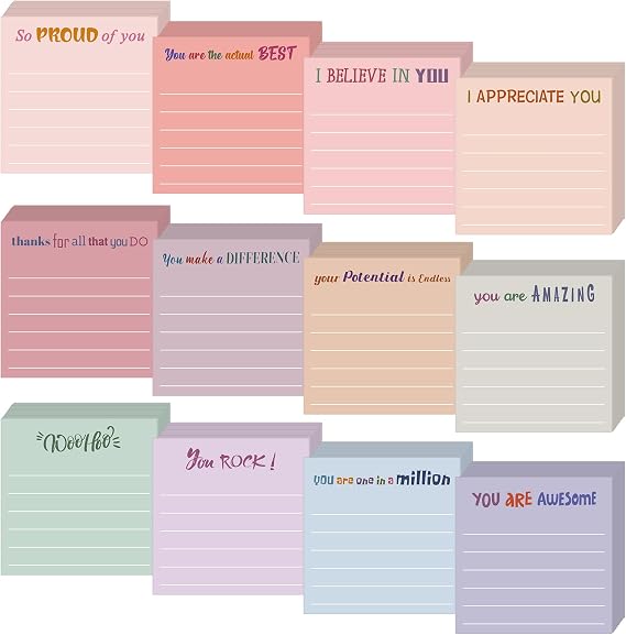 Yinder 12 Pcs Inspirational Sticky Notes Gifts, Appreciation, Aesthetics