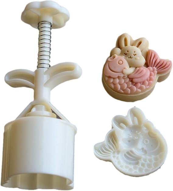 Mooncake Moulds Rabbit With Fish Shaped Mooncake Stamps Mooncake Tool Plastic Material For MidAutumn Festival DIY Baking Hand Pressed Mooncake Mold