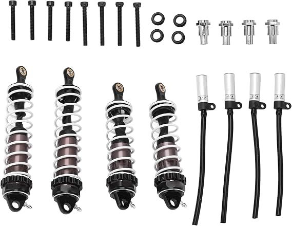 RC Shocks Damper Front Rear Springs Shock Absorber, Aluminum Dual Color RC Shock Absorber, Adjustable Height with Powerful Spring for ZD Racing DBX - 07 17 Model Vehicle, Stable D Ti Black