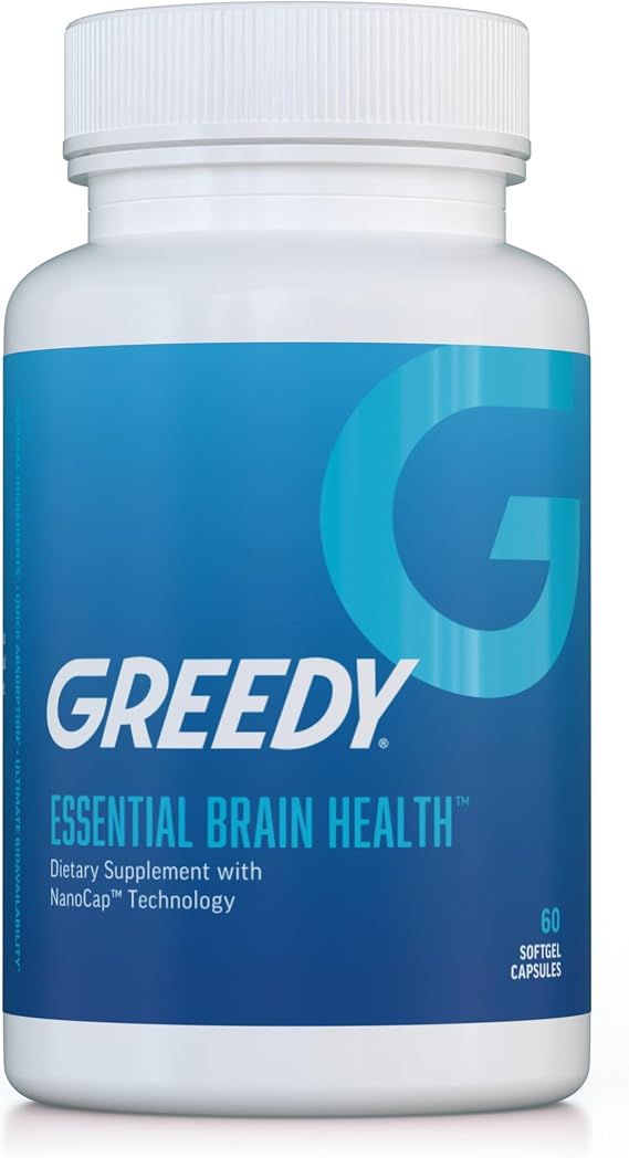 Essential Brain Health Supplements Nootropic for Memory and Focus for Adults with NanoCap Technology, Phosphatidylserine, Bacopa, Ginkgo Biloba, Omega 3, B6, B12, 60 Softgels by Greedy Nutrition